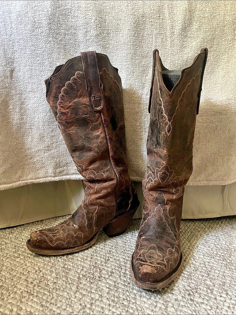 Tony Lama Floral Embroidered Brown Western Cowgirl Over-the-Knee Boots